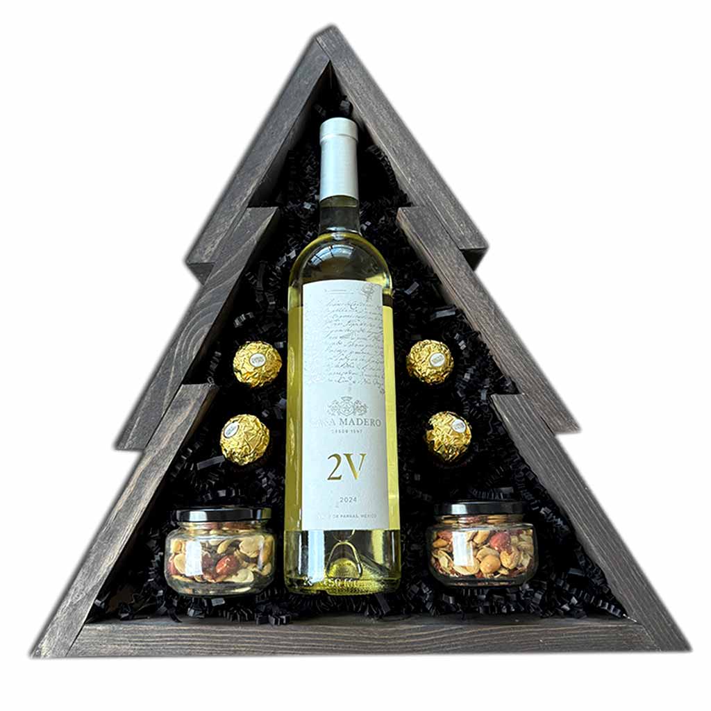 Canasta Pino Navidad con Vino Blanco