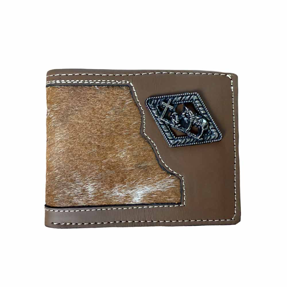 Cartera de Piel Café con Pelo de Res