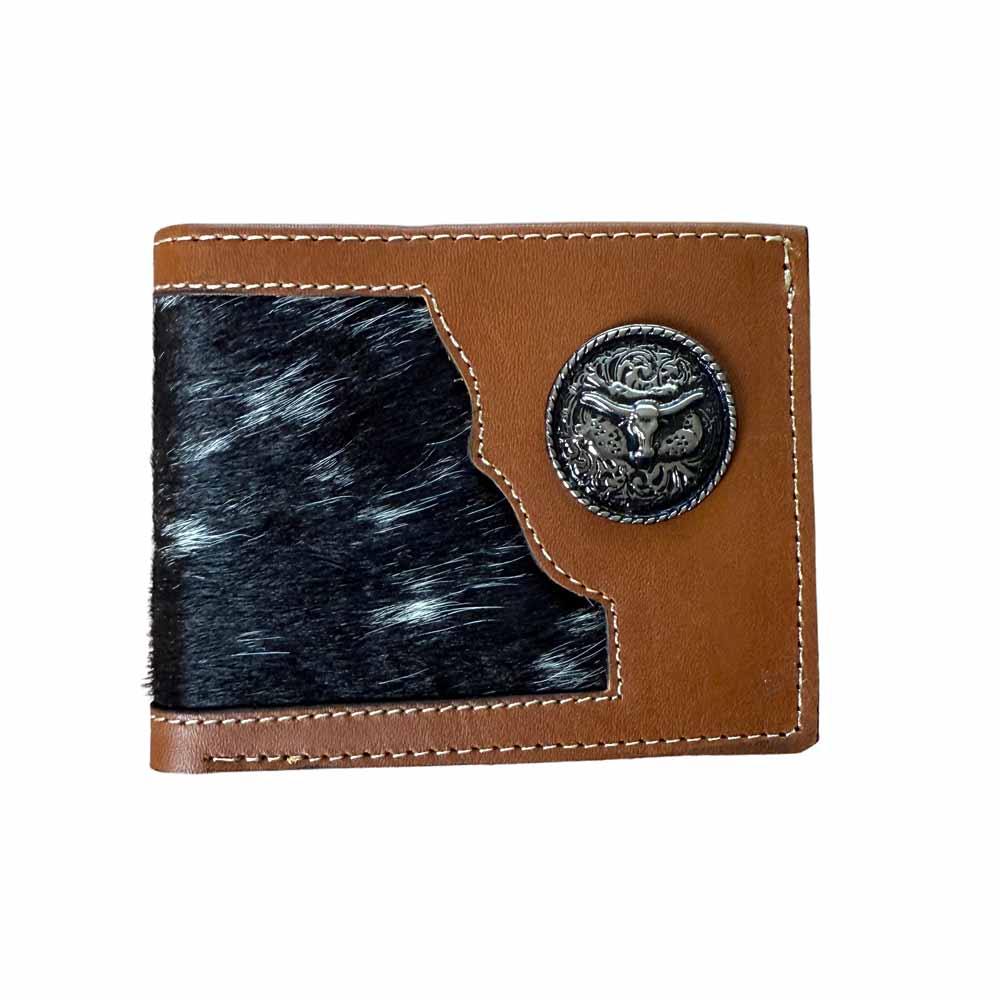 Cartera de Piel Café con Pelo de Res Negro