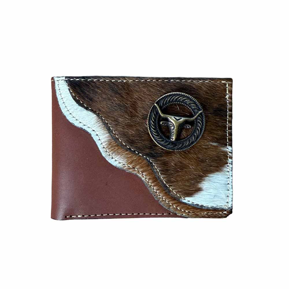 Cartera de Piel Café con Pelo de Res Bi Tono