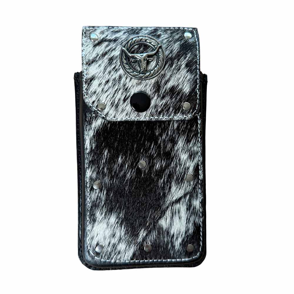 Funda de Piel Negra con Pelo de Res y Remaches