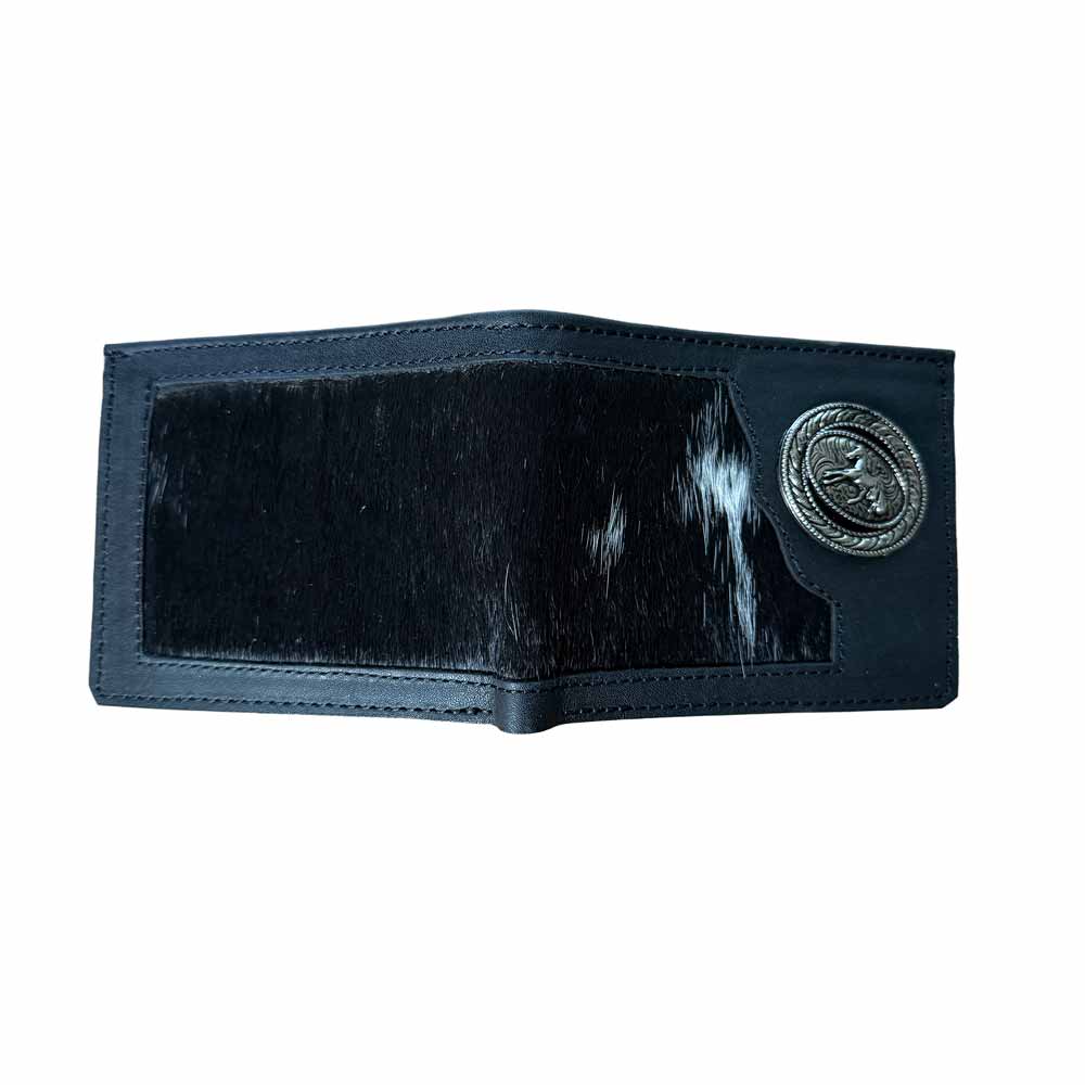 Cartera de Piel Negra con Pelo de Res