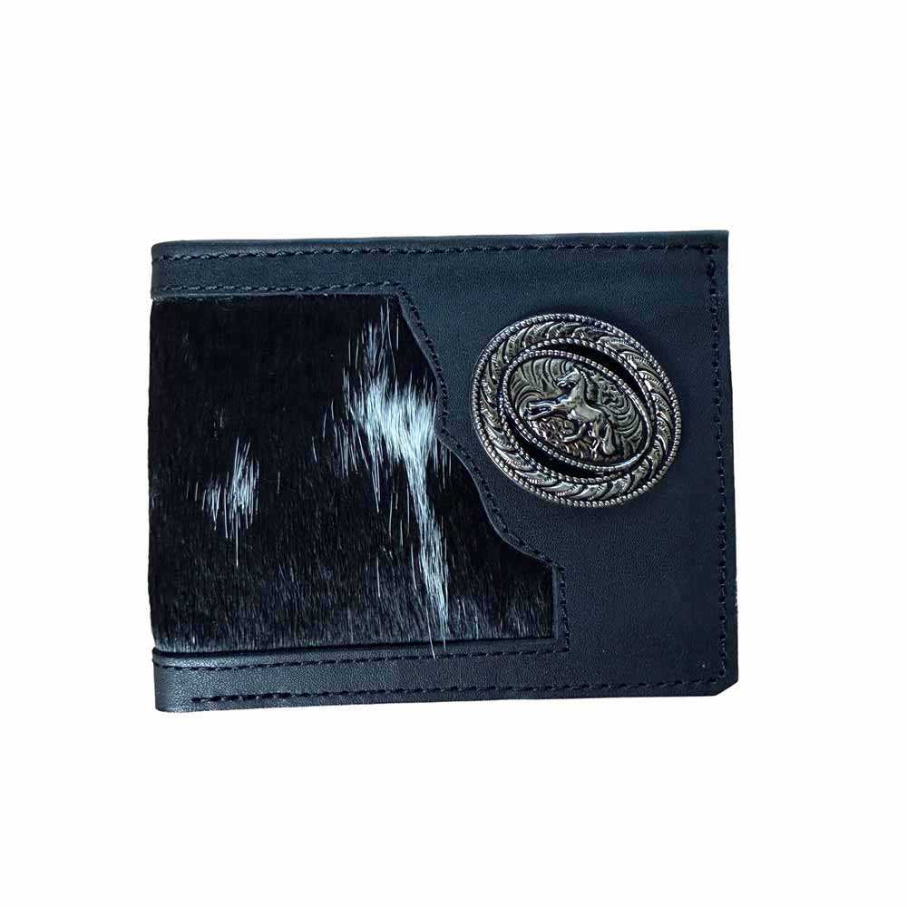 Cartera de Piel Negra con Pelo de Res