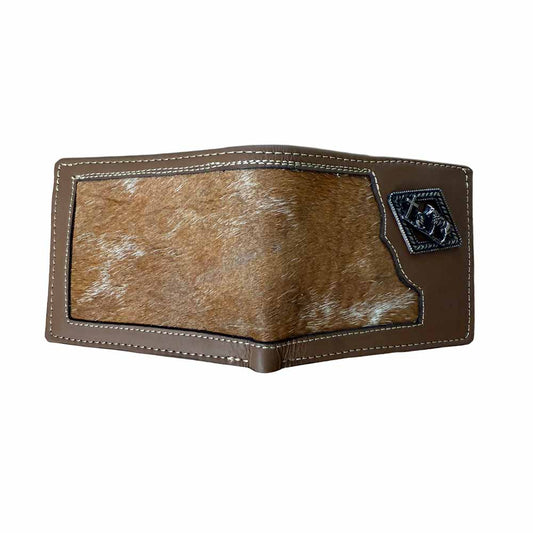 Cartera de Piel Café con Pelo de Res