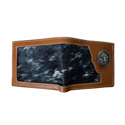 Cartera de Piel Café con Pelo de Res Negro