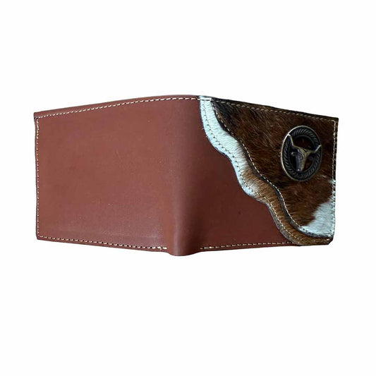 Cartera de Piel Café con Pelo de Res Bi Tono