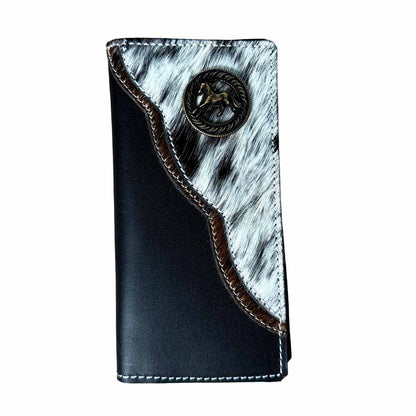 Cartera Vaquera Larga Negra con Pelo de Res