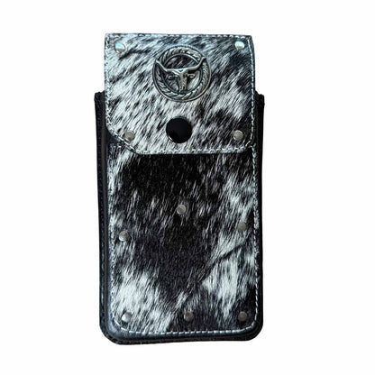 Funda de Piel Negra con Pelo de Res y Remaches