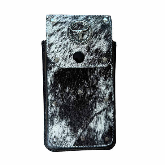 Funda de Piel Negra con Pelo de Res y Remaches