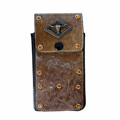 Funda de Piel Café con Pelo de Res y Remaches