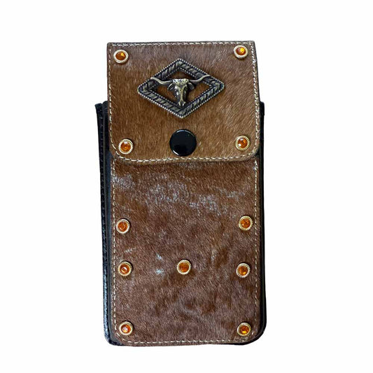 Funda de Piel Café con Pelo de Res y Remaches