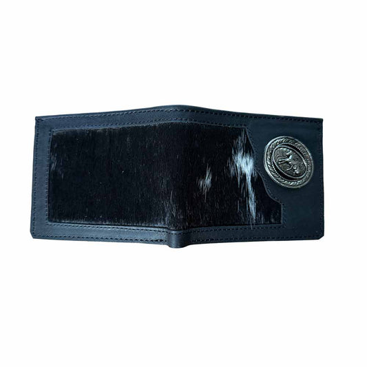 Cartera de Piel Negra con Pelo de Res