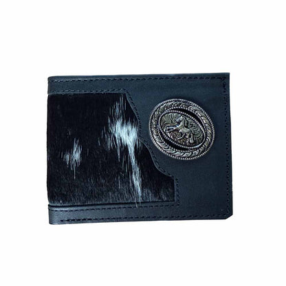 Cartera de Piel Negra con Pelo de Res