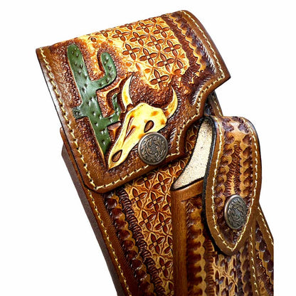 Funda para Celular con Porta Navaja Cincelada a Mano "Cactus & Skull"