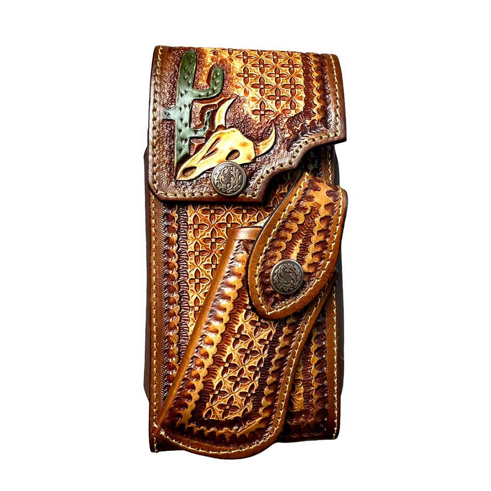 Funda para Celular con Porta Navaja Cincelada a Mano "Cactus & Skull"