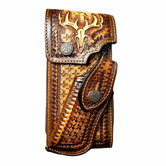 Funda para Celular con Porta Navaja Cincelada a Mano "Full Skull"