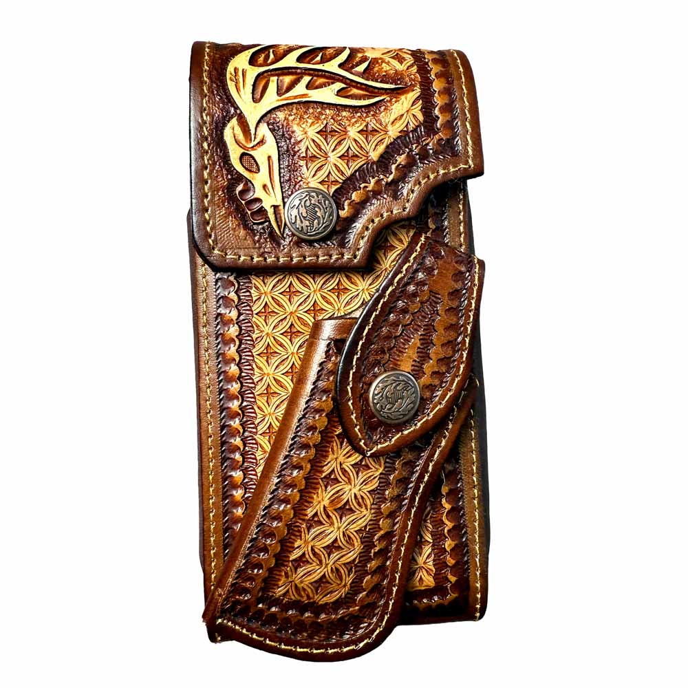 Funda para Celular con Porta Navaja Cincelada a Mano "Side Skull"